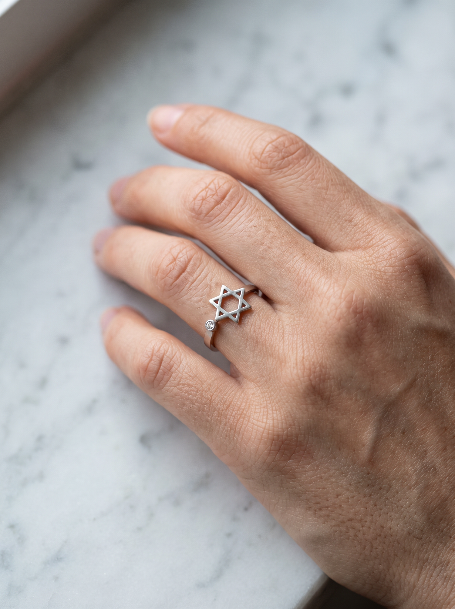 Aurelle Star of David zircon ring close detail
