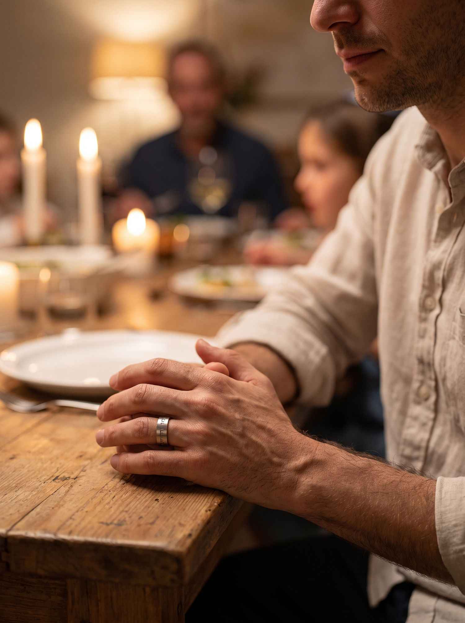 Aurelle Shema ring worn at a family table