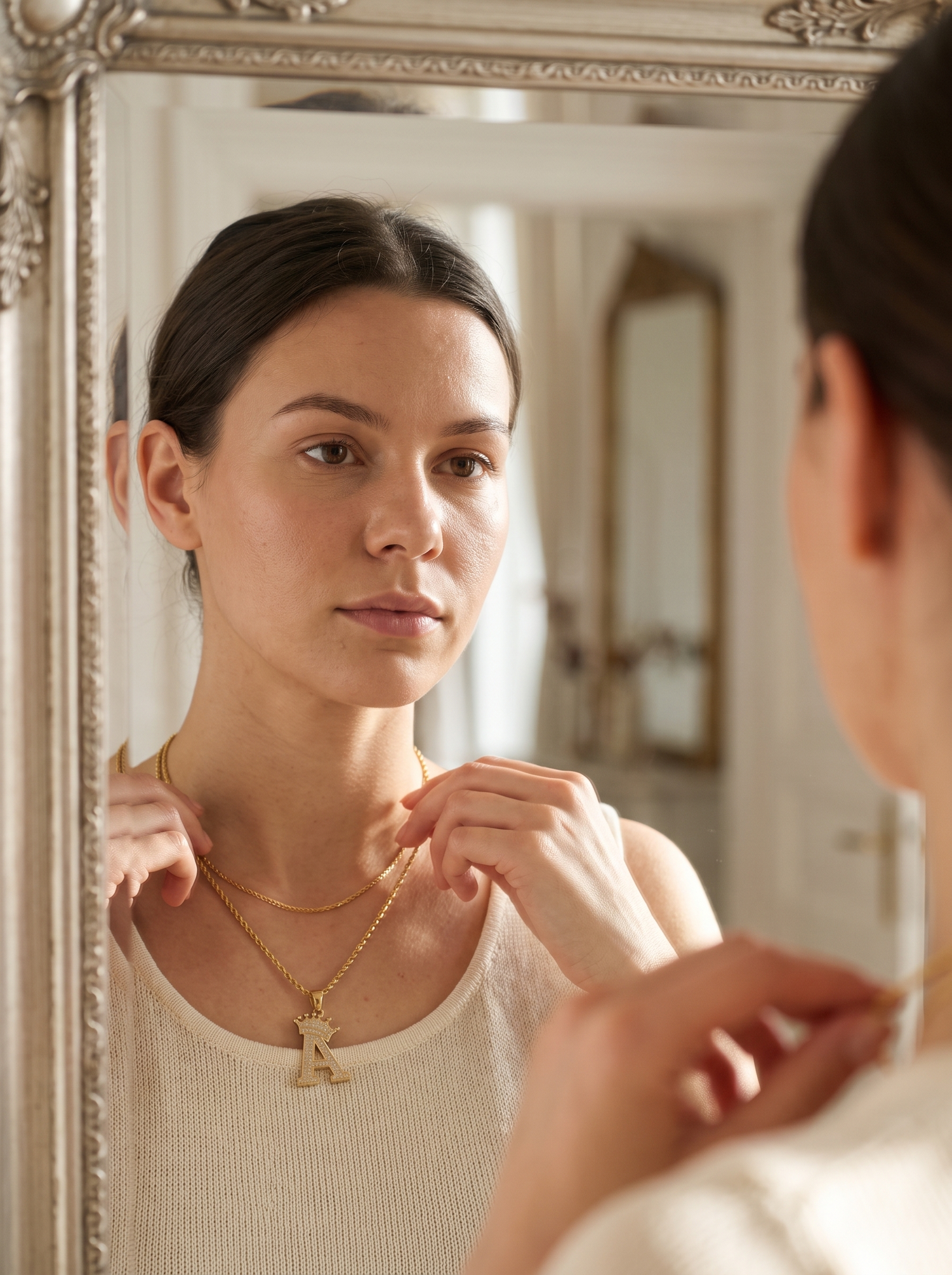 Aurelle crown letter necklace layered