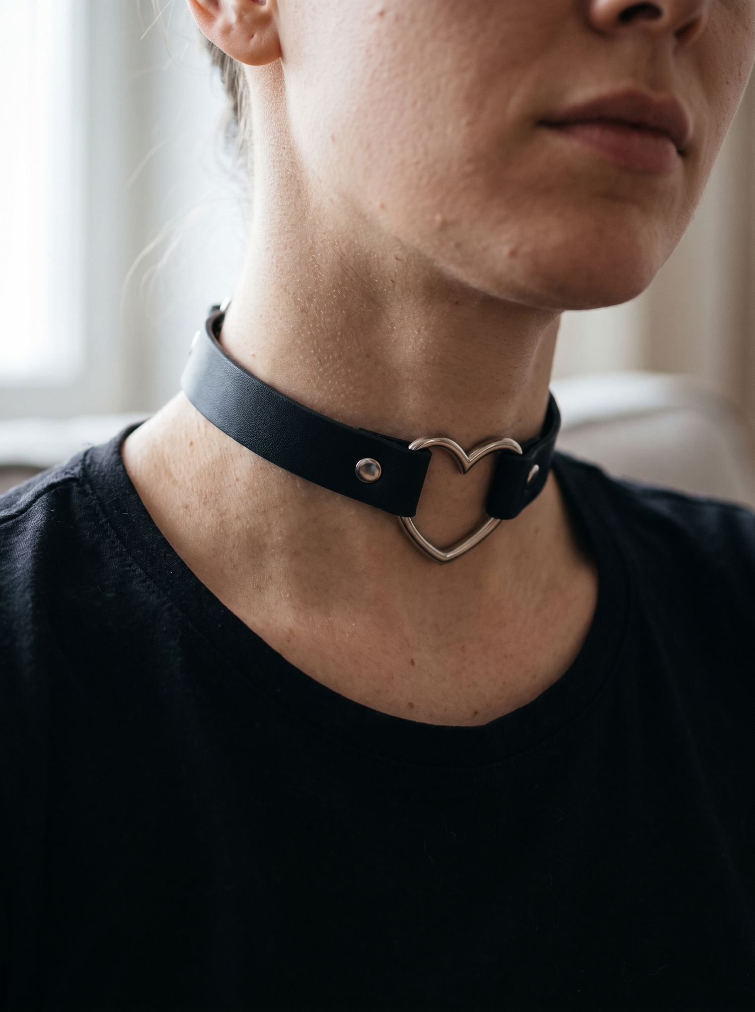Aurelle gothic heart collar choker worn casually