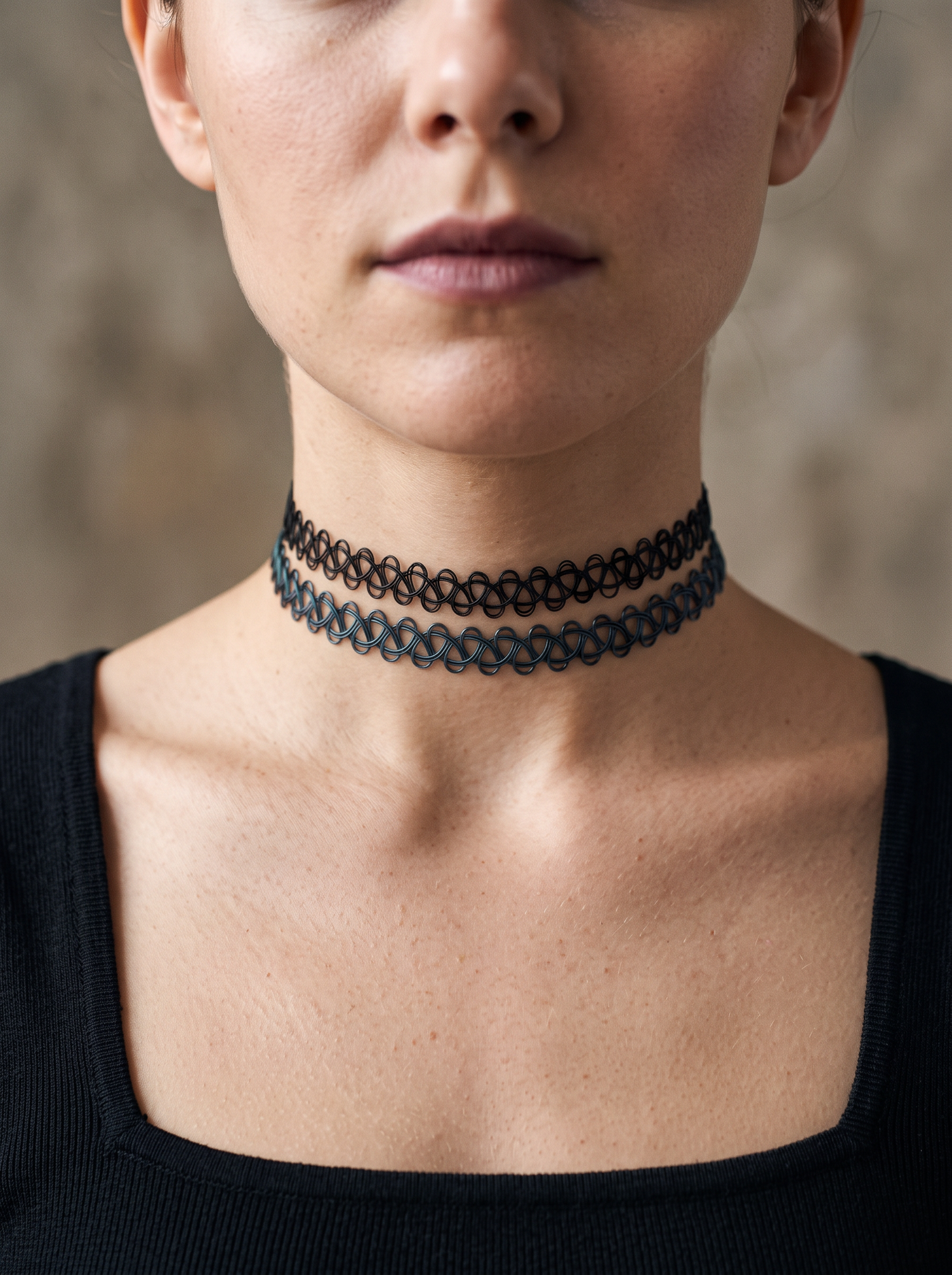 Aurelle tattoo chokers layered close detail