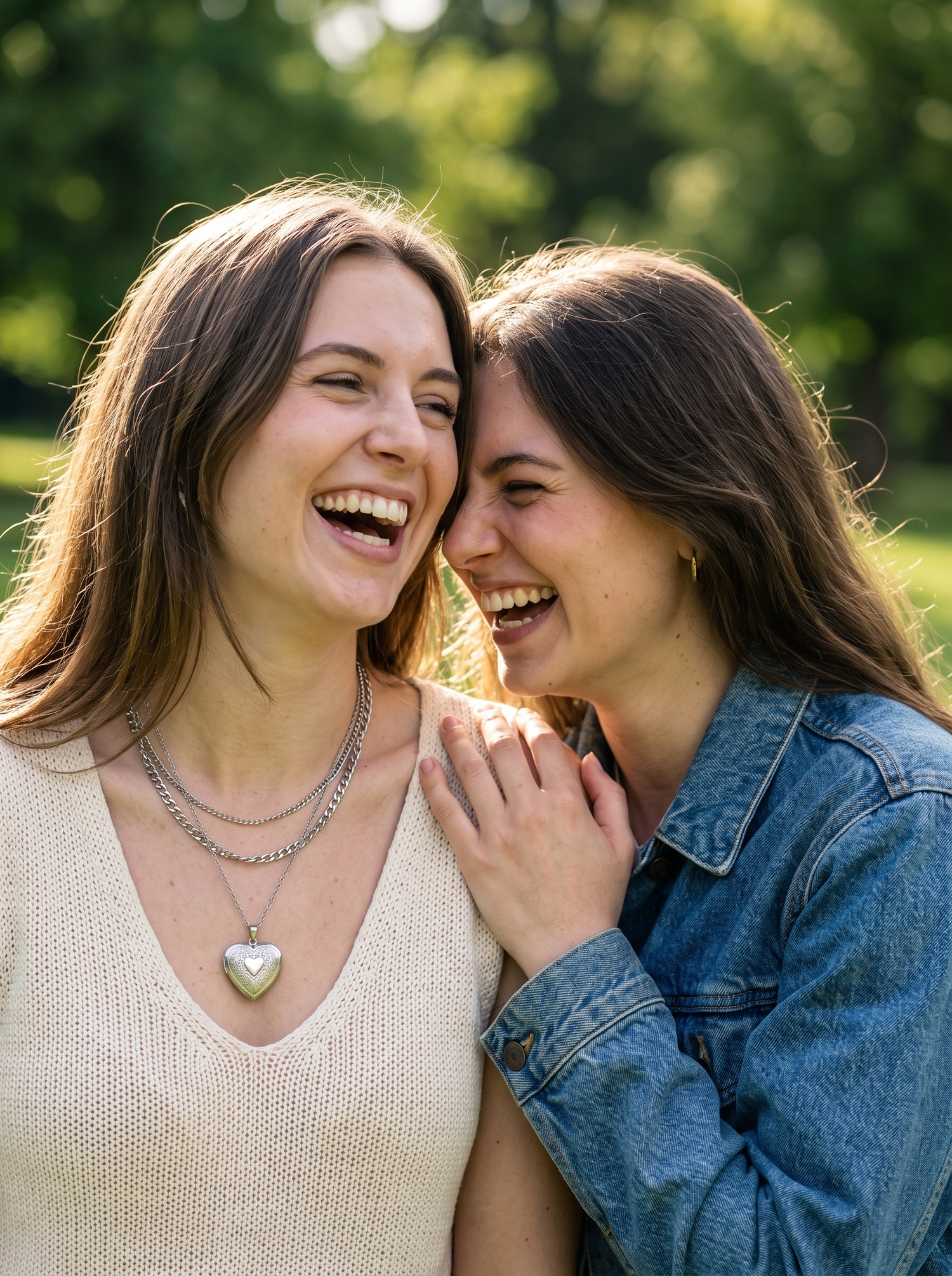 Aurelle silver heart locket worn with friends