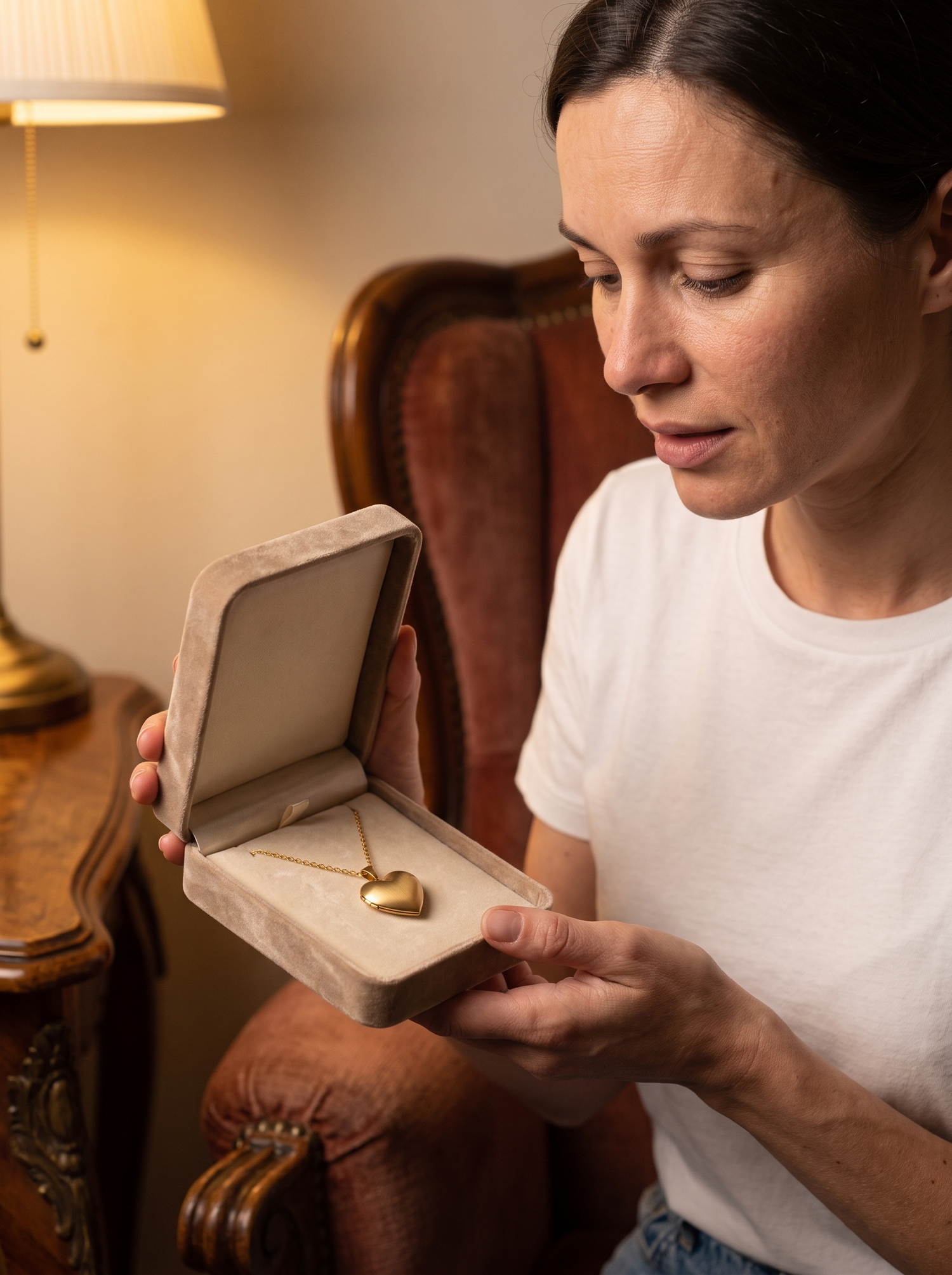 Aurelle heart locket opened as a gift