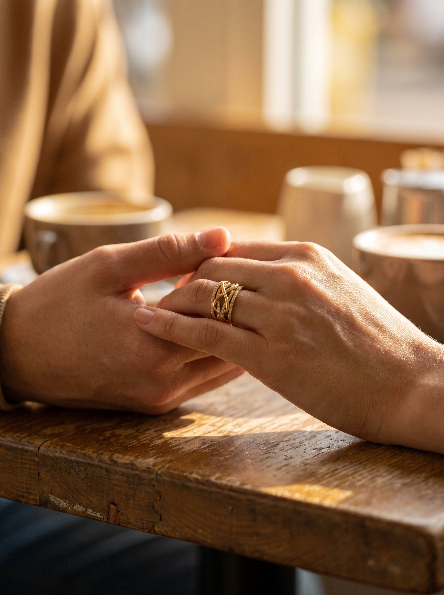 Aurelle infinity promise ring worn on held hands