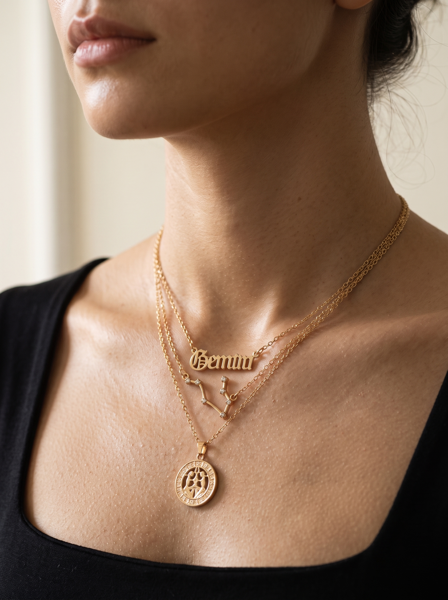 Aurelle zodiac necklace set close detail