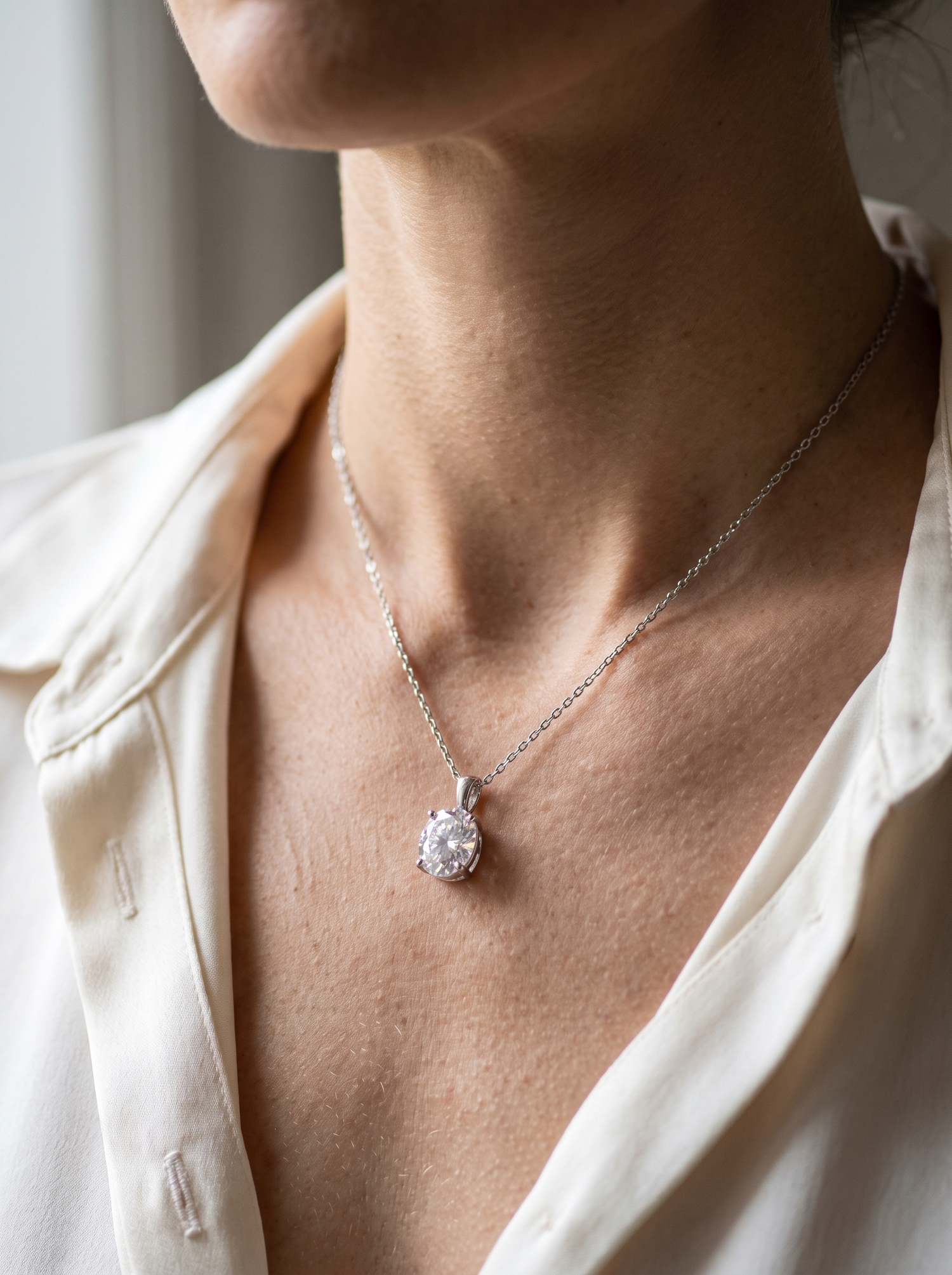 Aurelle moissanite pendant close detail