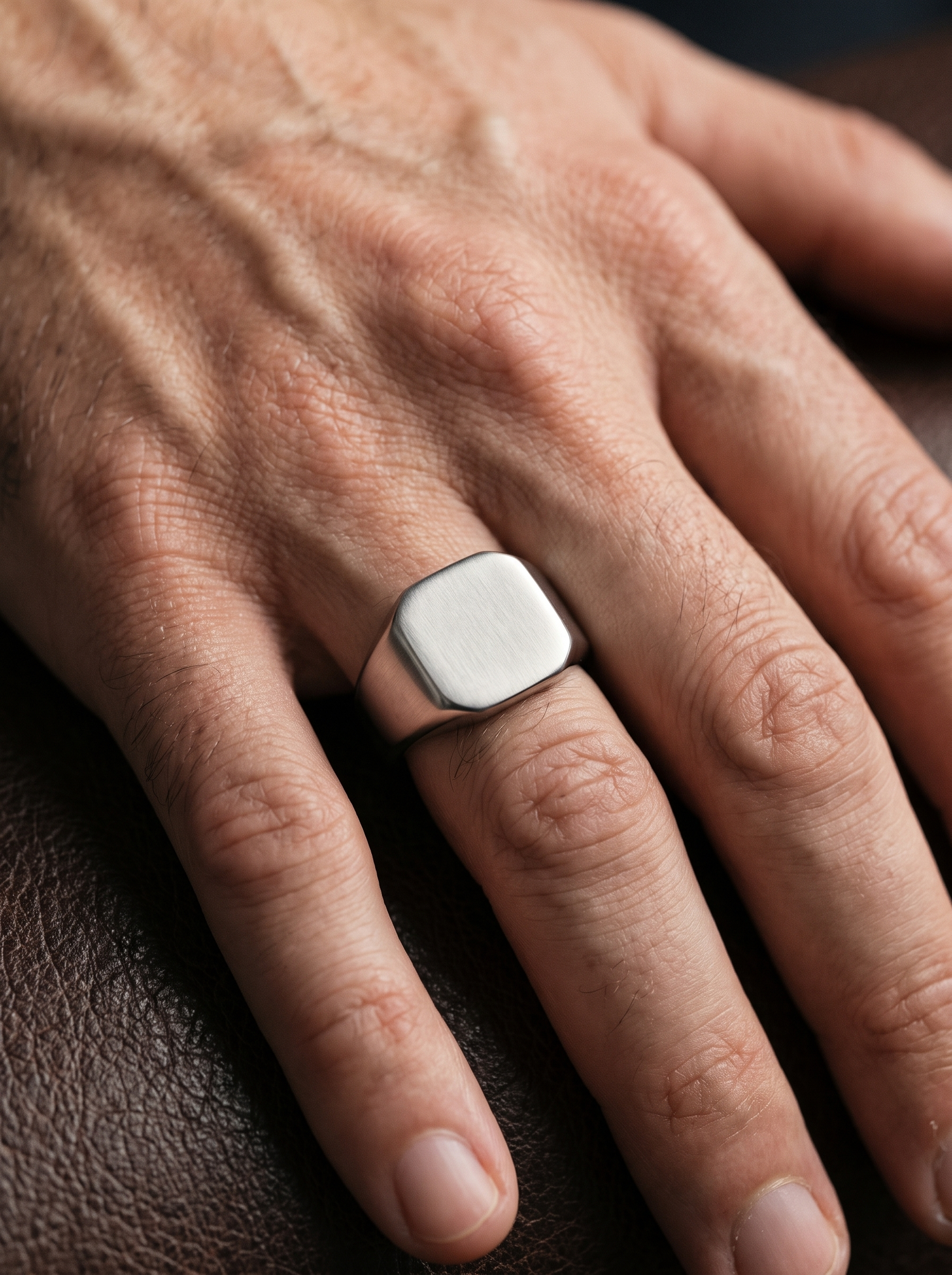 Aurelle brushed square signet ring close detail
