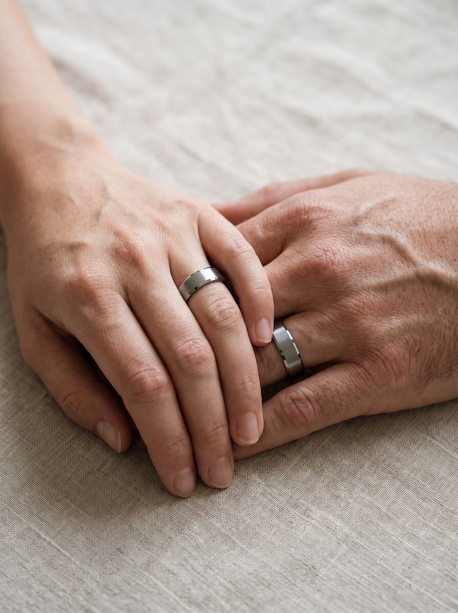 Aurelle tungsten wedding bands worn as a pair