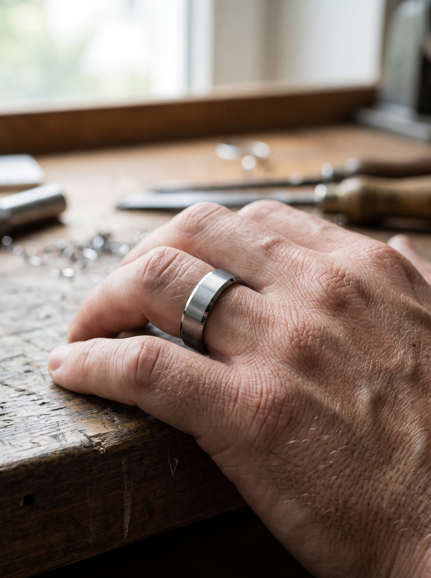 Aurelle tungsten wedding band close detail
