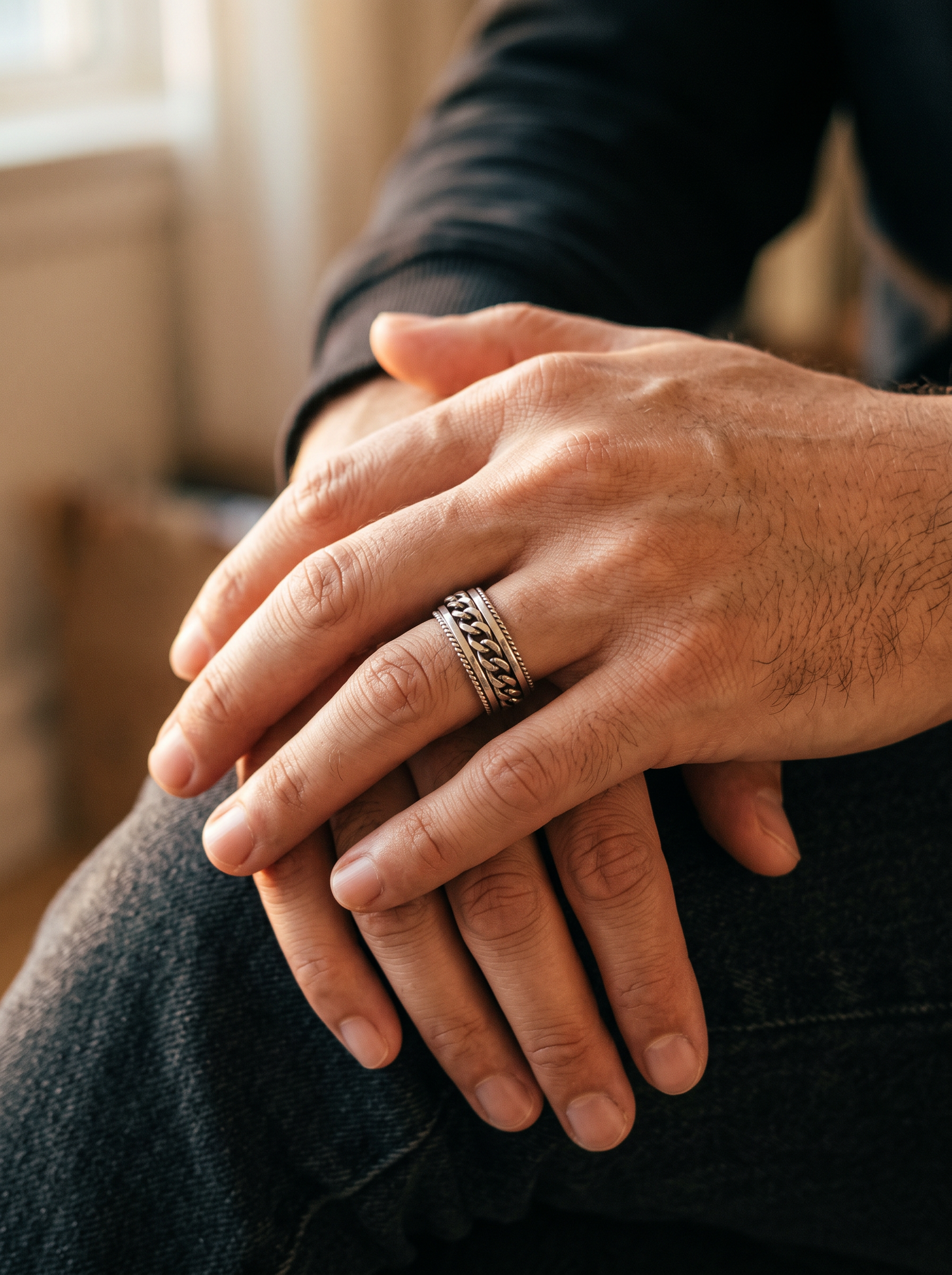 Aurelle spinner chain ring in a quiet moment