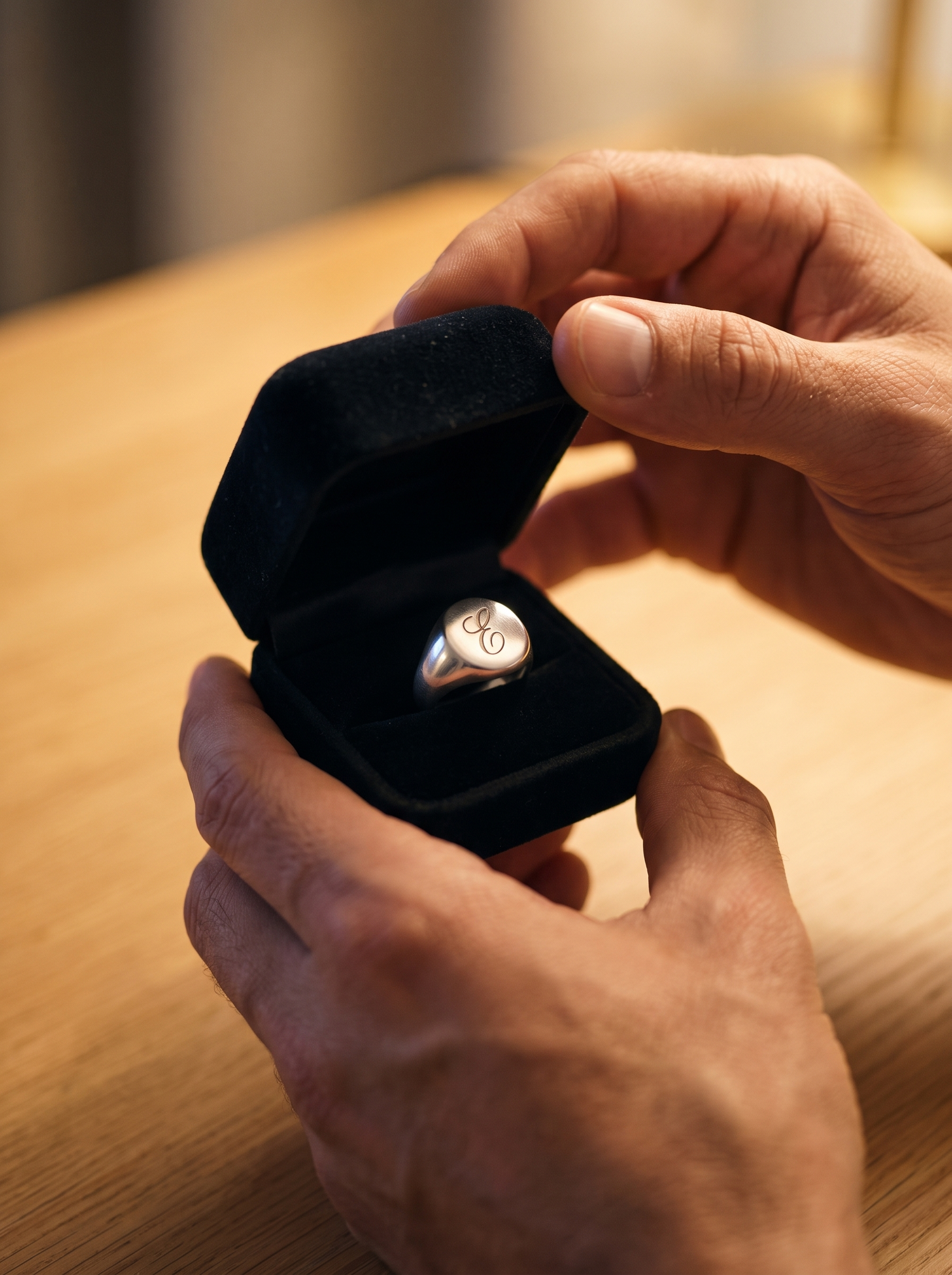Aurelle custom signet ring in a gift box