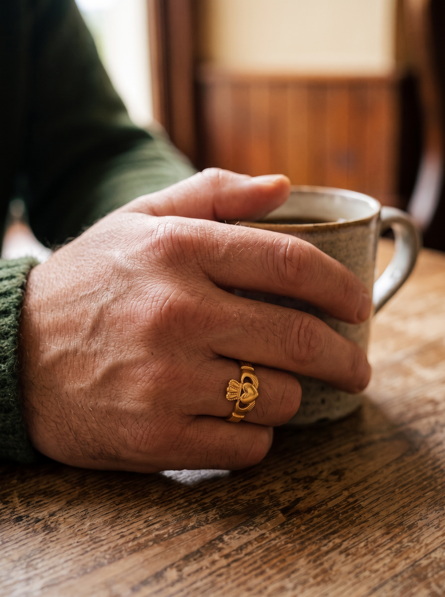 Aurelle Claddagh ring worn every day