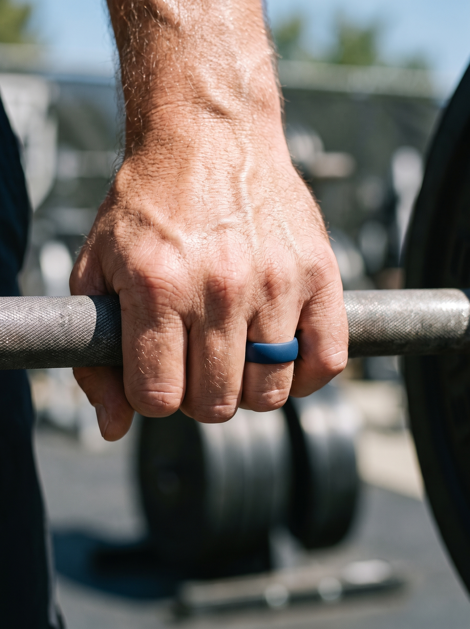 Aurelle silicone wedding band at the gym