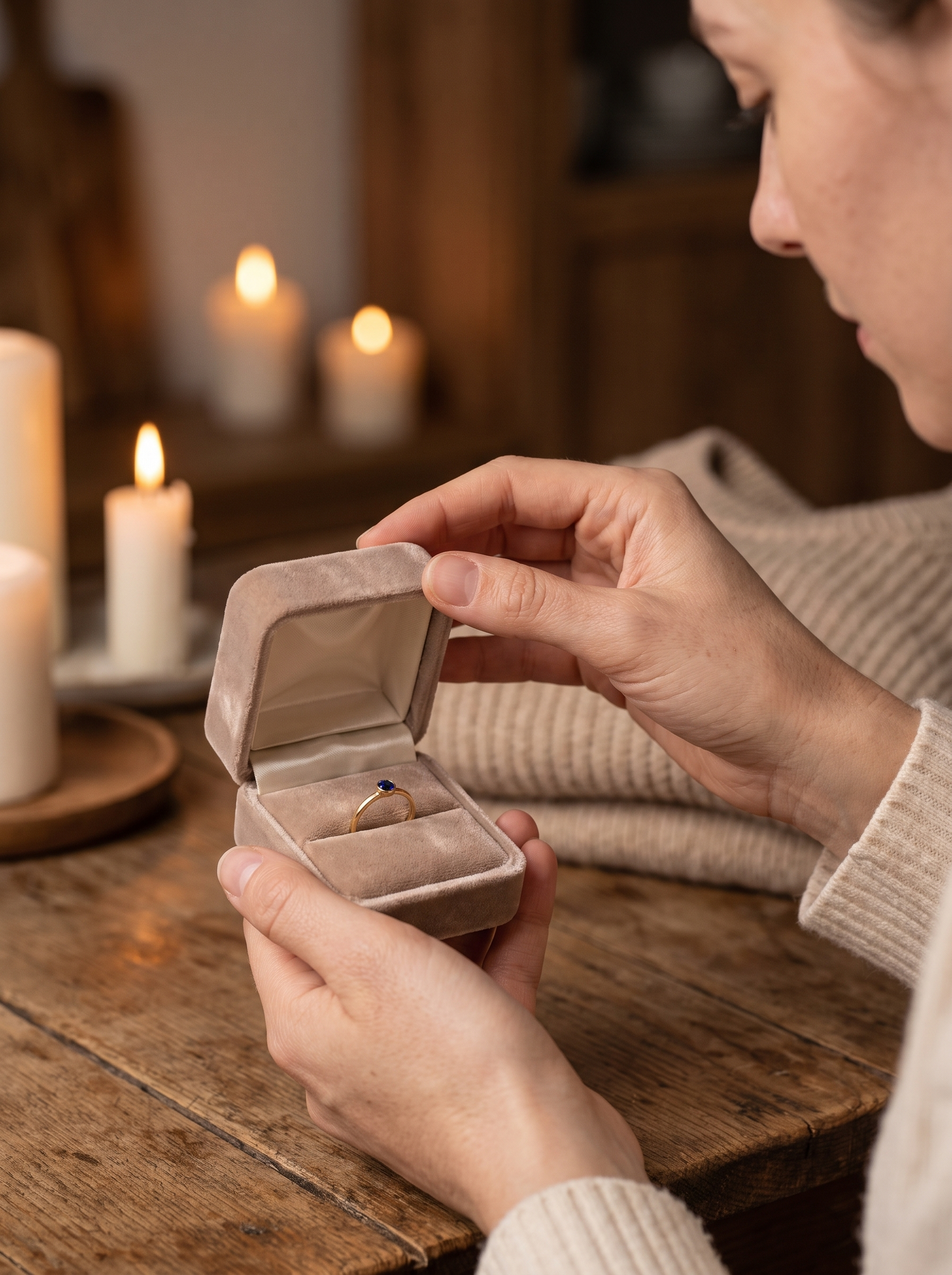 Aurelle birthstone ring opened as a gift