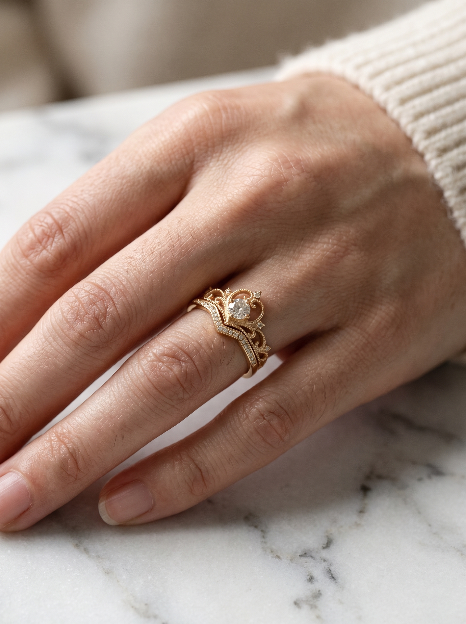 Aurelle crown ring set close detail