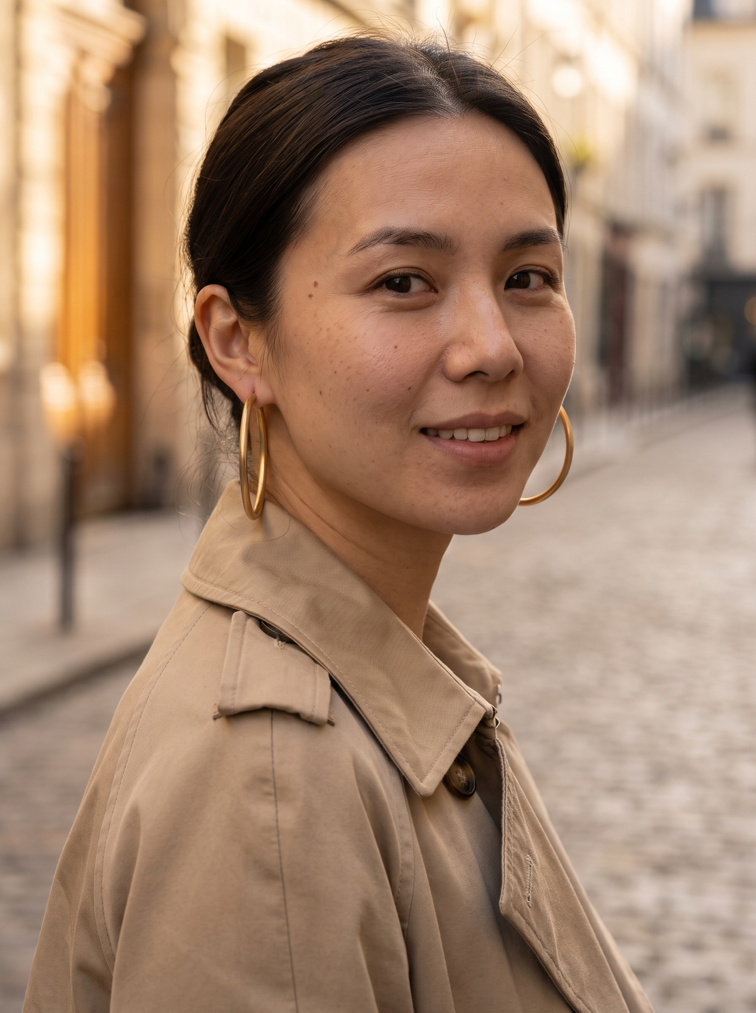 Aurelle large hoop earrings at golden hour
