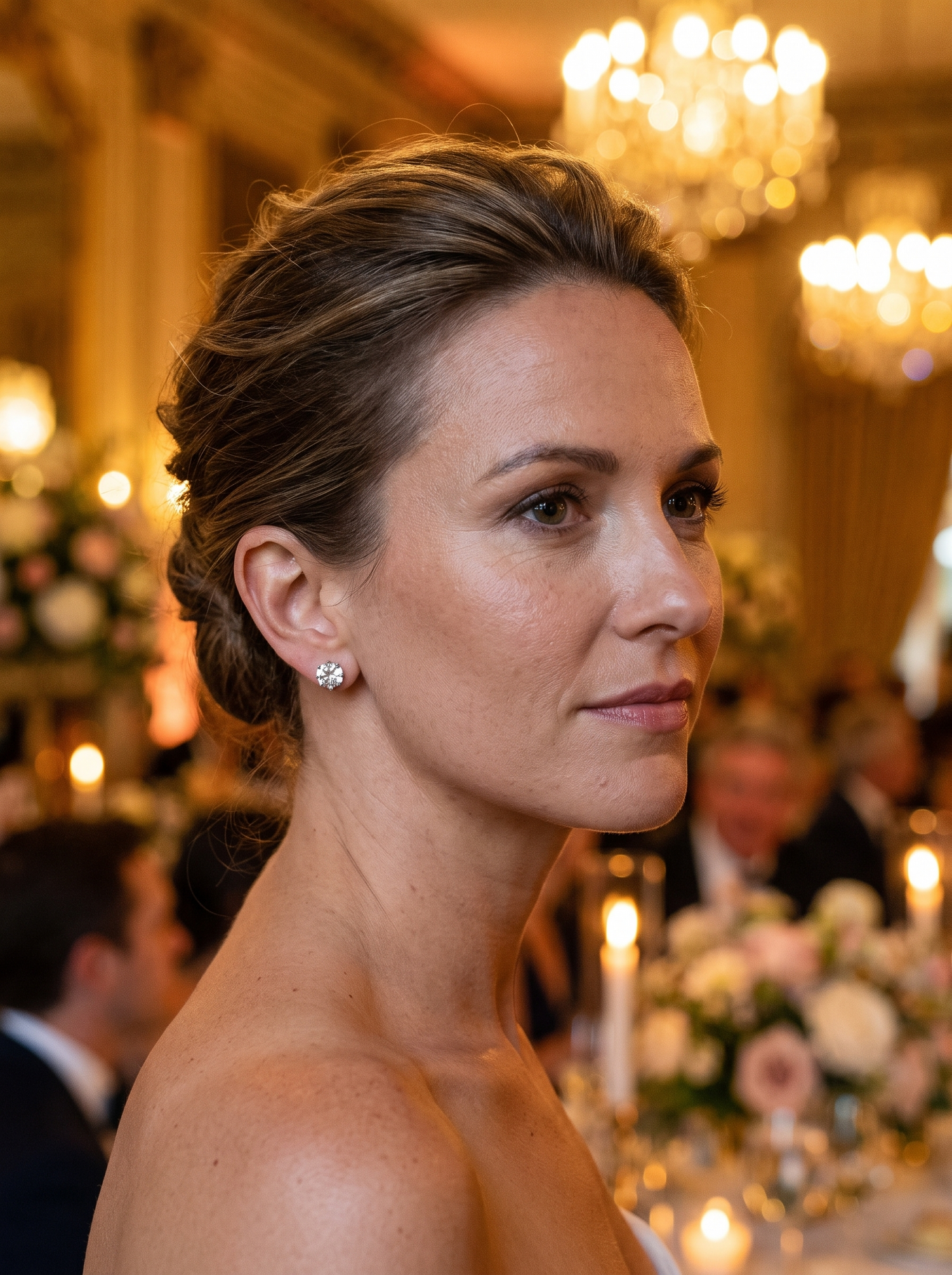 Aurelle crystal studs worn at a wedding