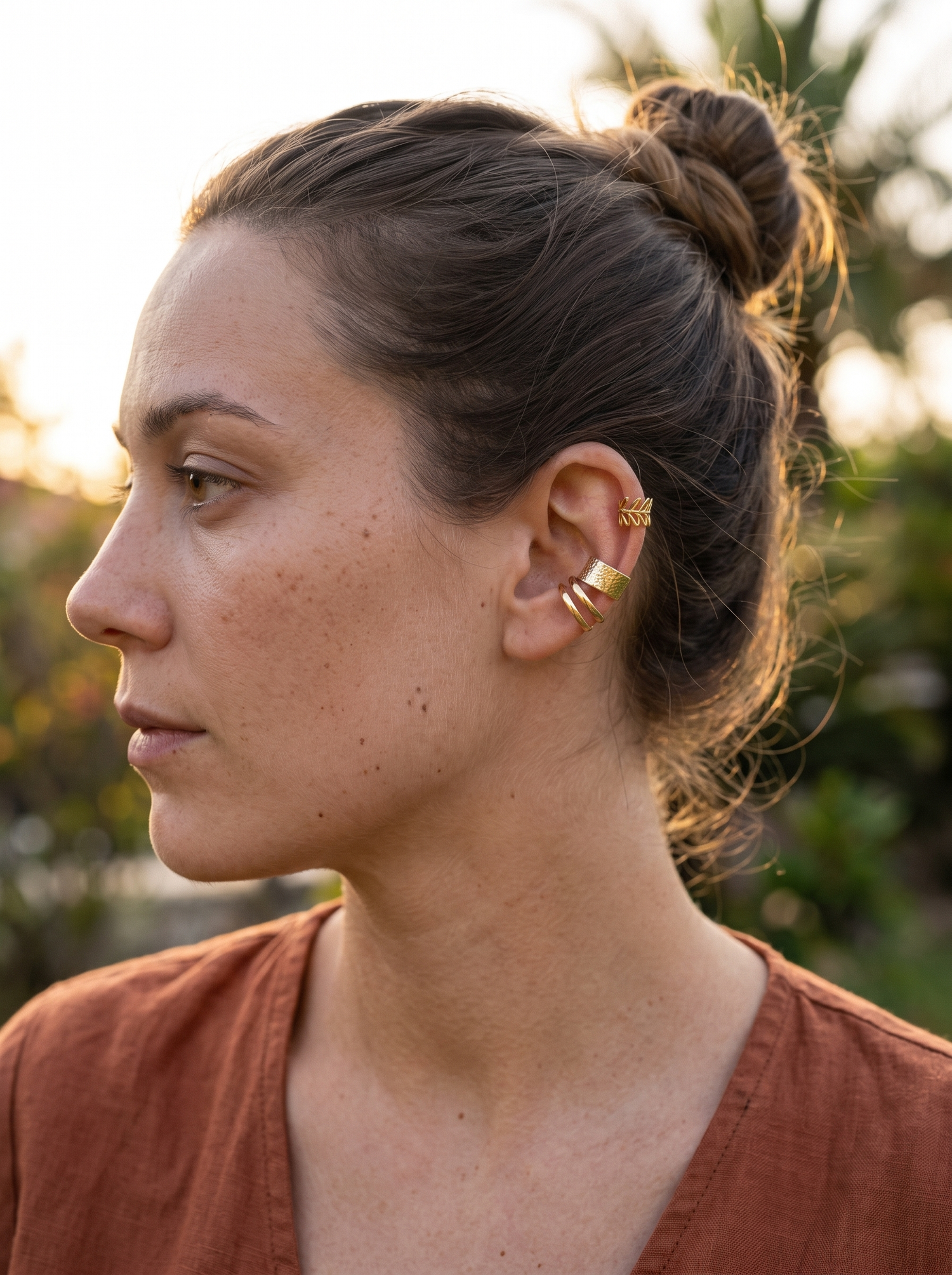 Aurelle ear cuffs worn in profile