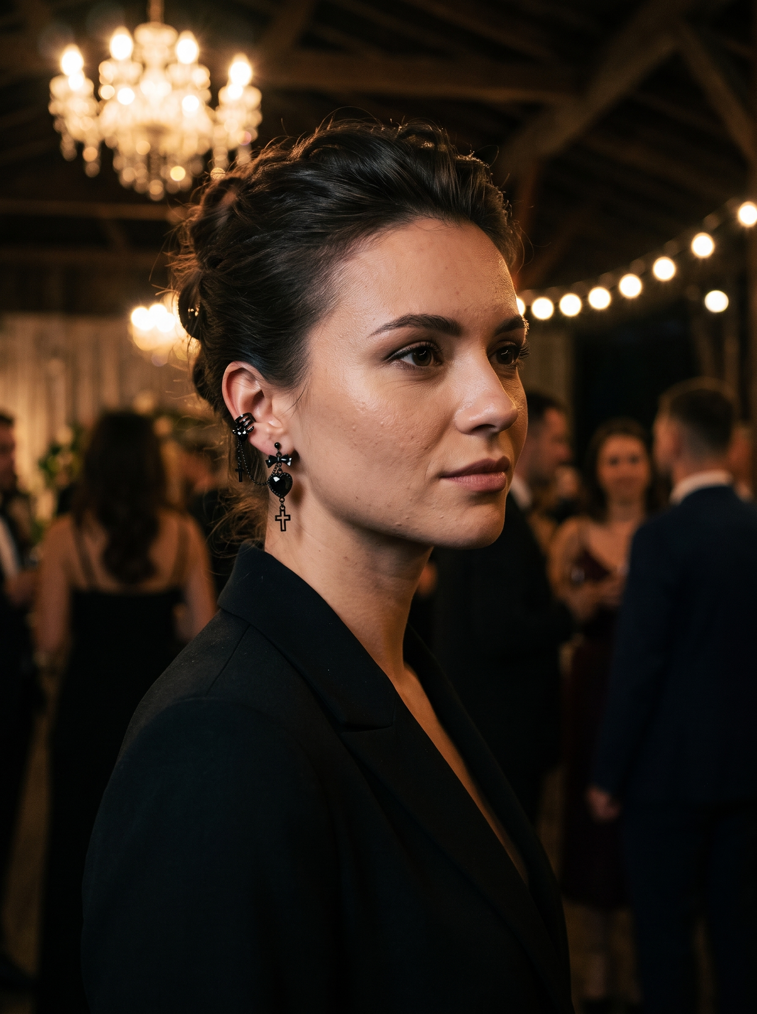 Aurelle gothic chain ear cuff at night