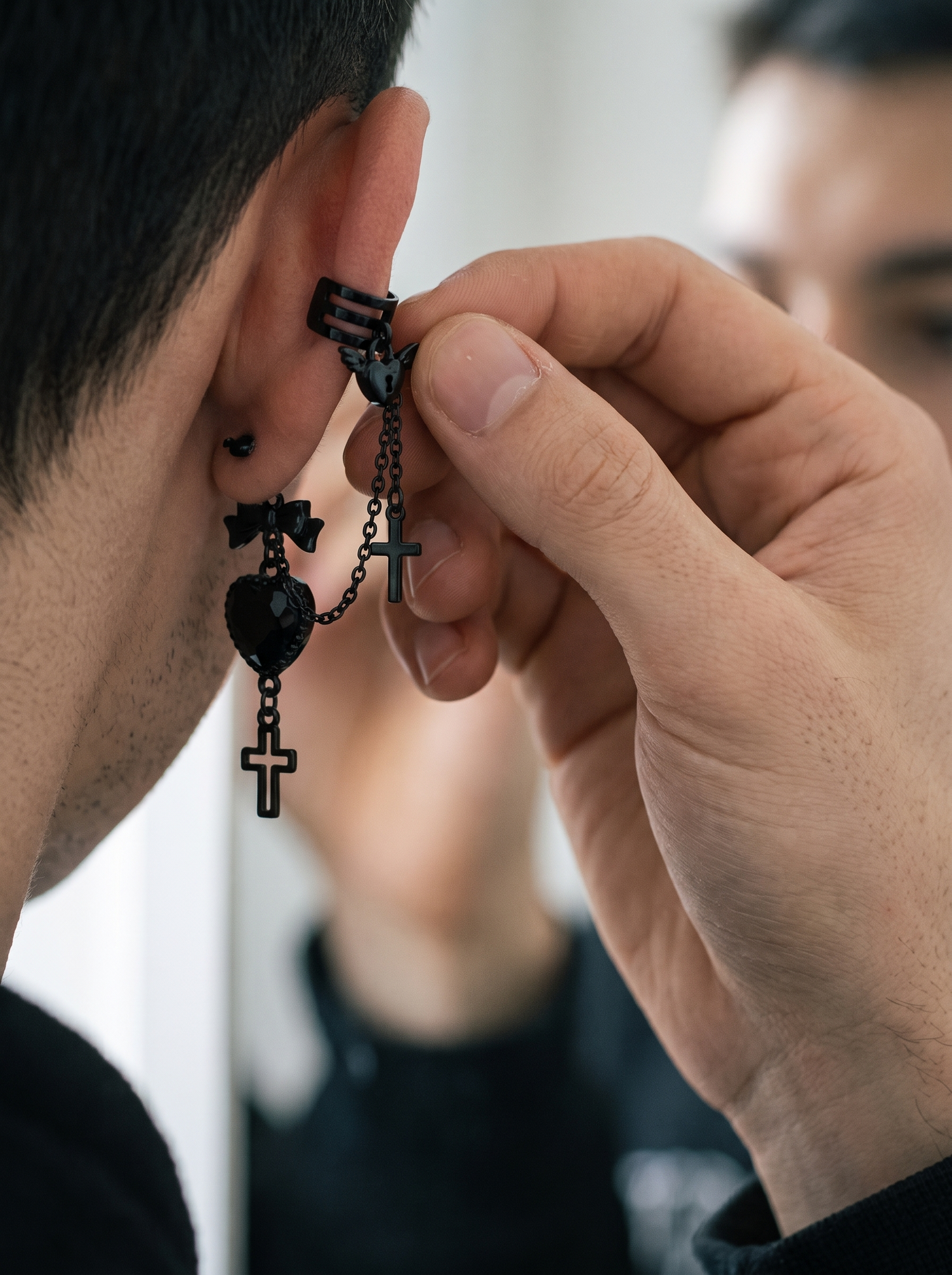 Aurelle gothic chain ear cuff being clipped on