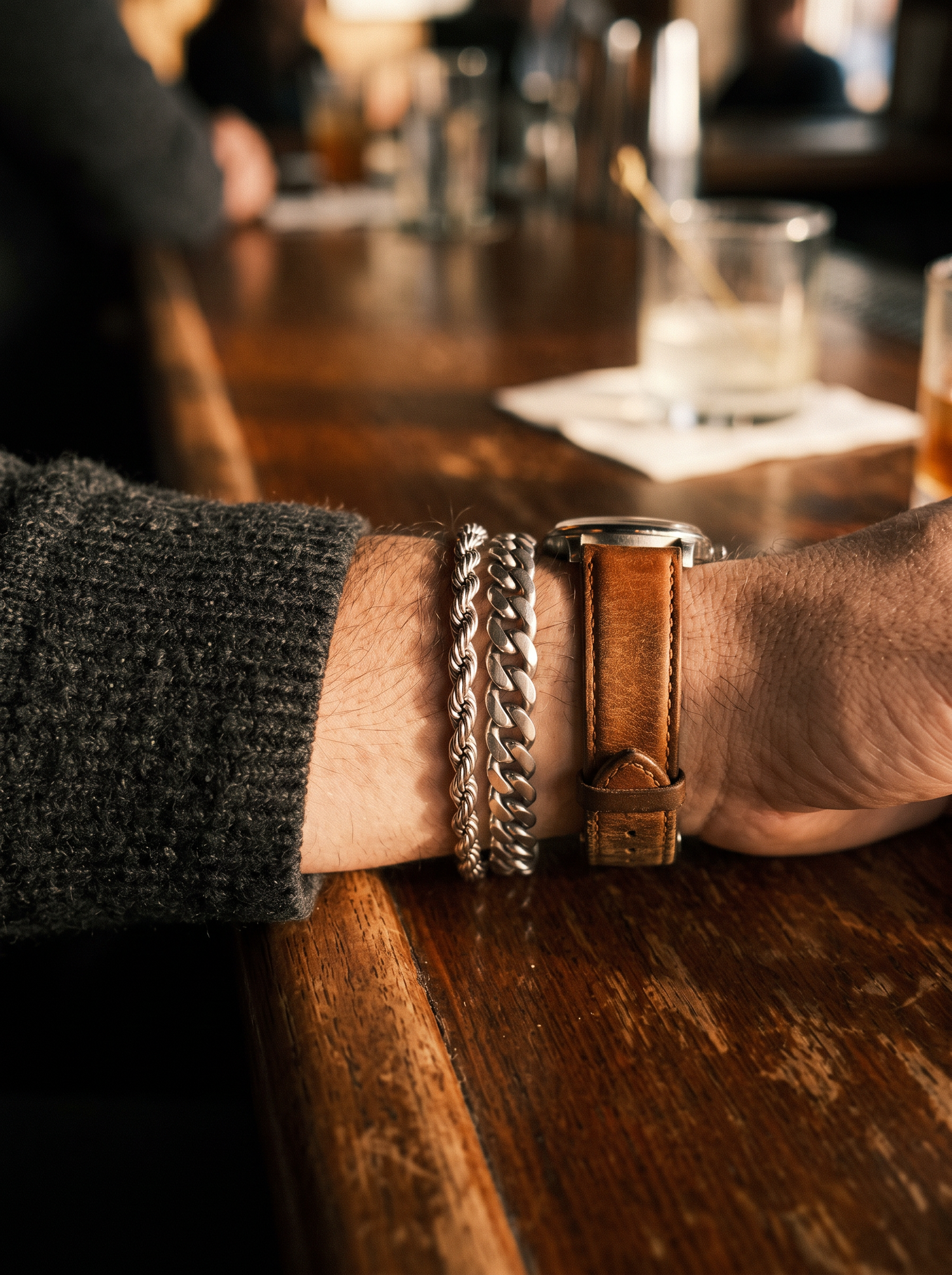 Aurelle mens bracelet set beside a watch